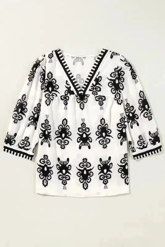 Geometric Glamour Quarter-Sleeve Top