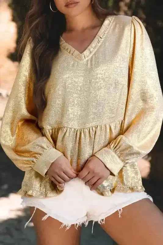 Metallic Velvet Babydoll Blouse