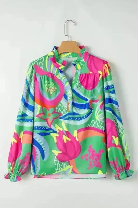 Abstract Elegance Button-Up Blouse