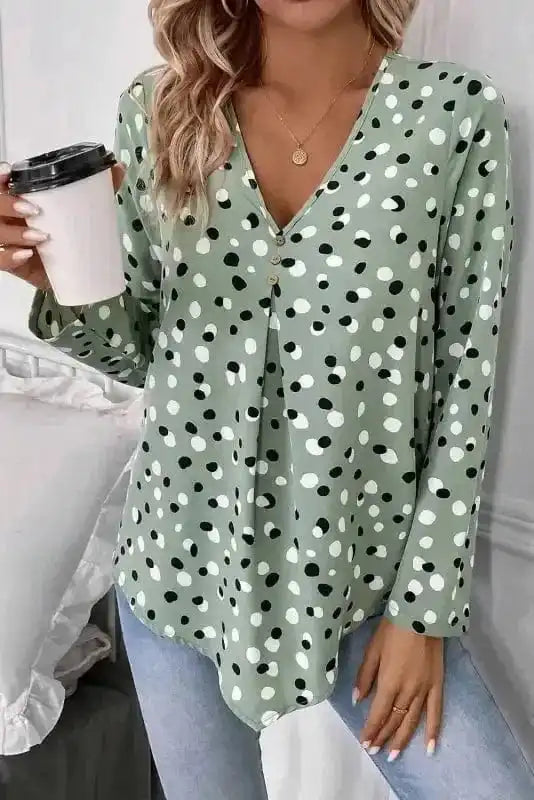 Polka Charm V-Neck Blouse