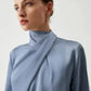 Ivy Asymmetric Blouse - Pleated Turtleneck Bell Sleeve