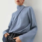 Ivy Asymmetric Blouse - Pleated Turtleneck Bell Sleeve