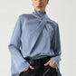 Ivy Asymmetric Blouse - Pleated Turtleneck Bell Sleeve