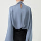 Ivy Asymmetric Blouse - Pleated Turtleneck Bell Sleeve
