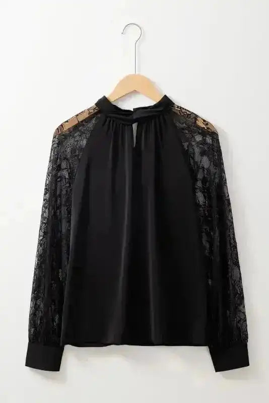 Lace Sleeves Blouse - Black