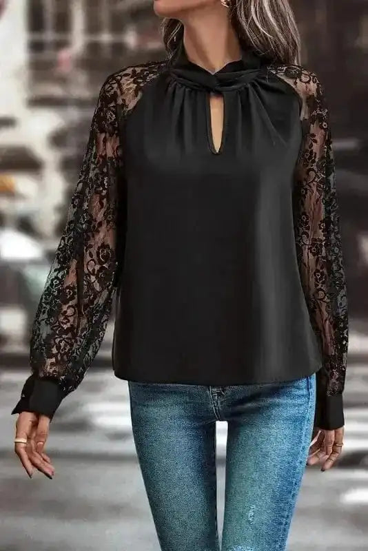 Lace Sleeves Blouse - Black