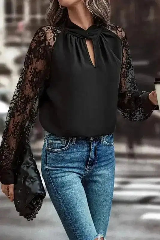 Lace Sleeves Blouse - Black