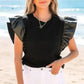 Leather Ruffle Sleeve Blouse