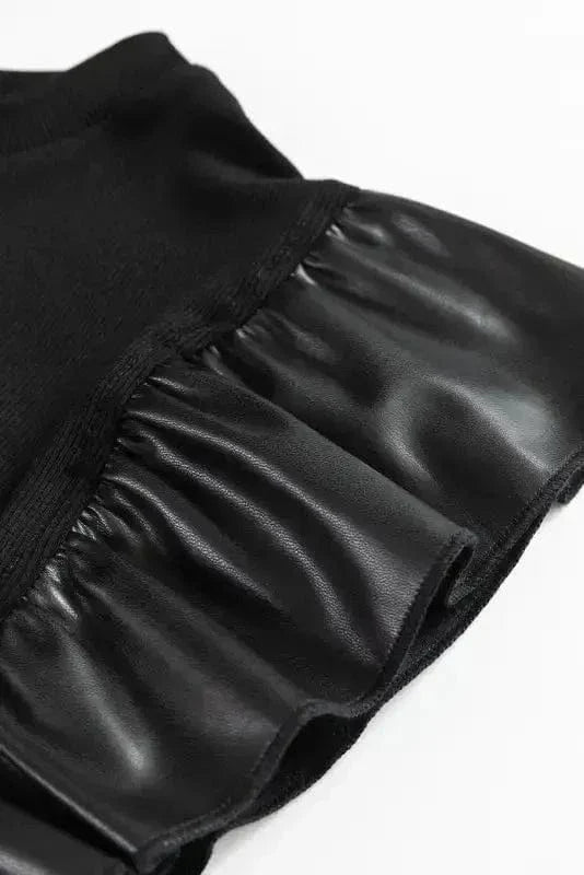 Leather Ruffle Sleeve Blouse