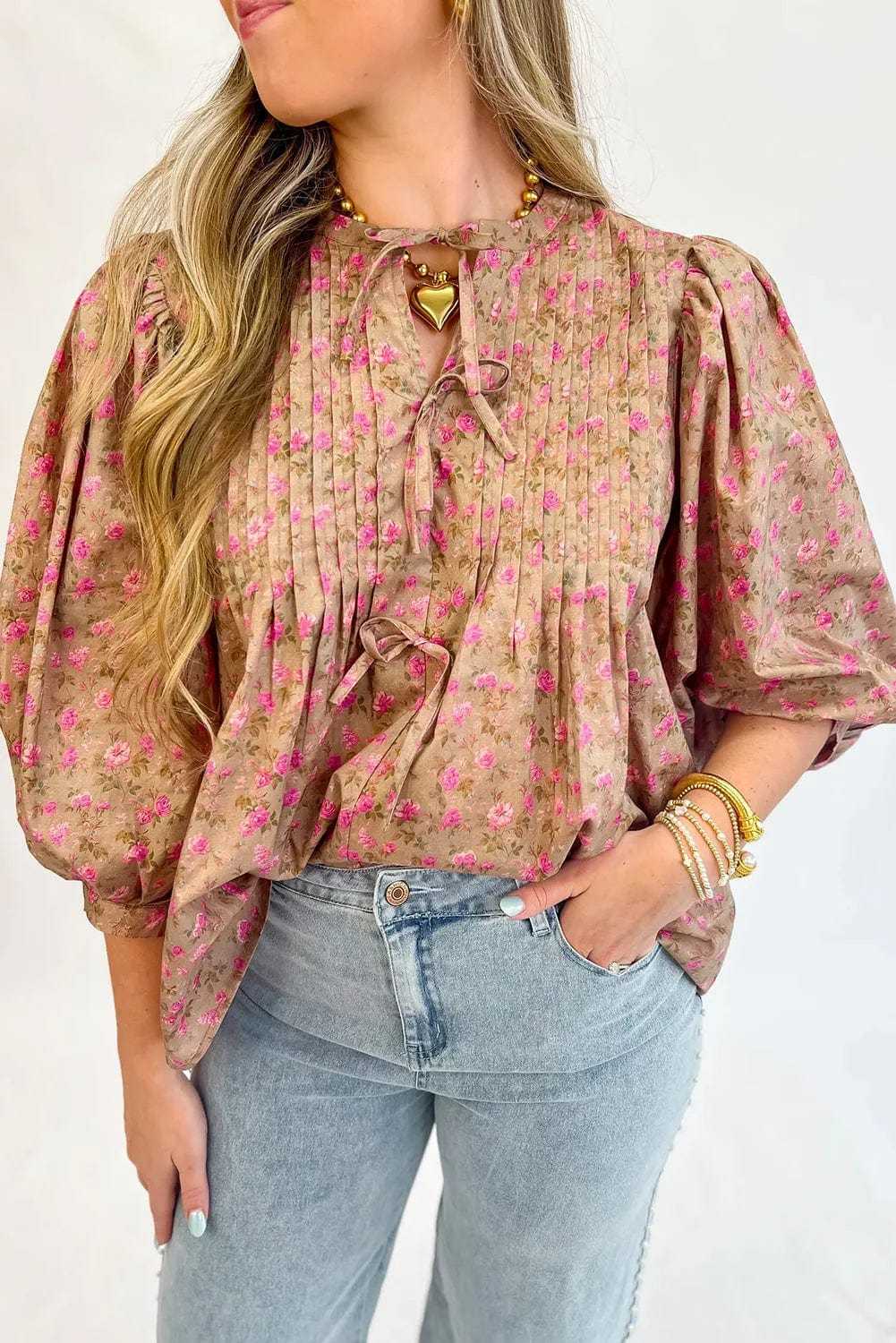Floral Half Sleeve Blouse Top – Women’s Boho Casual Printed Blouse