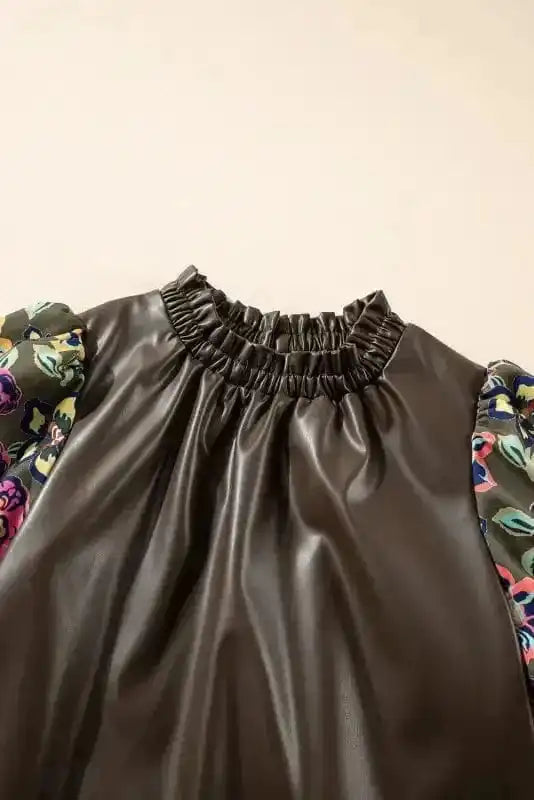 Lucky Bloom Leatherette Blouse