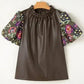 Lucky Bloom Leatherette Blouse