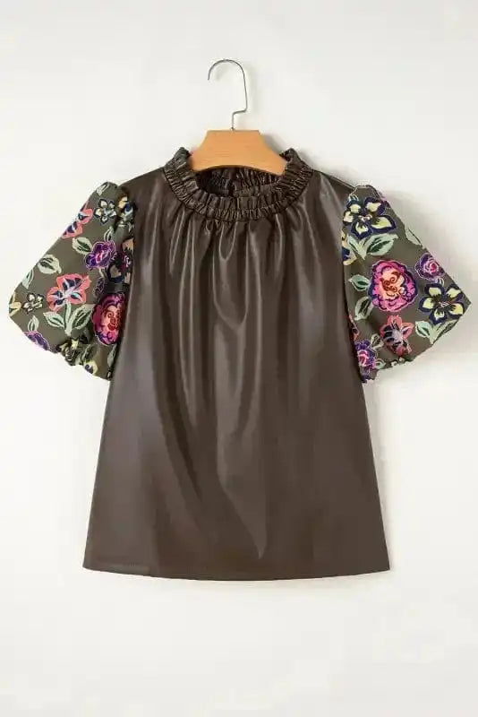 Lucky Bloom Leatherette Blouse