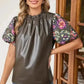 Lucky Bloom Leatherette Blouse