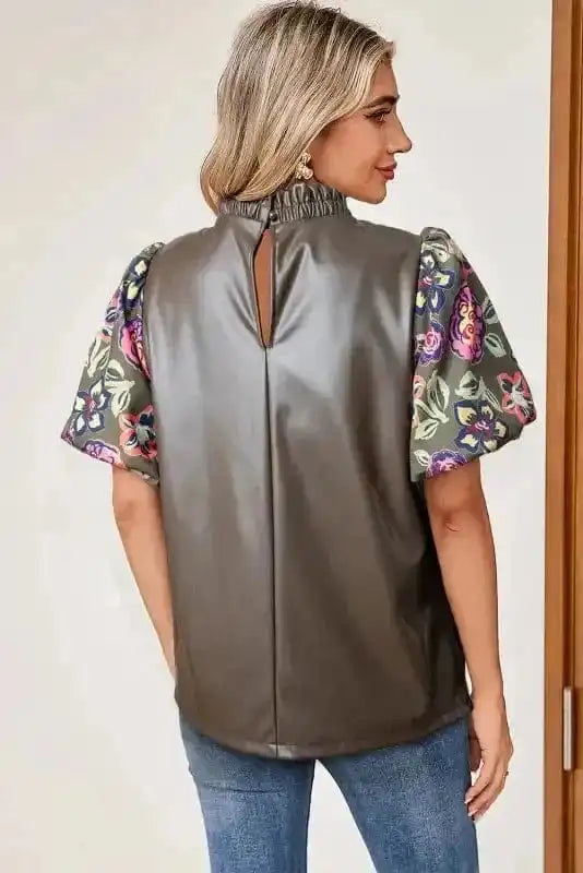 Lucky Bloom Leatherette Blouse