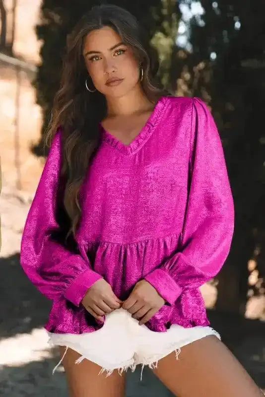 Metallic Frilled Babydoll Blouse