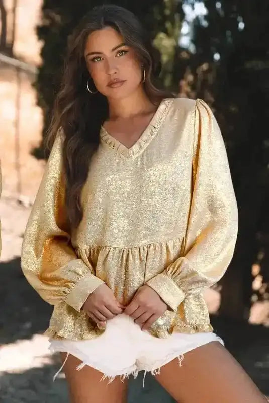 Metallic Velvet Babydoll Blouse