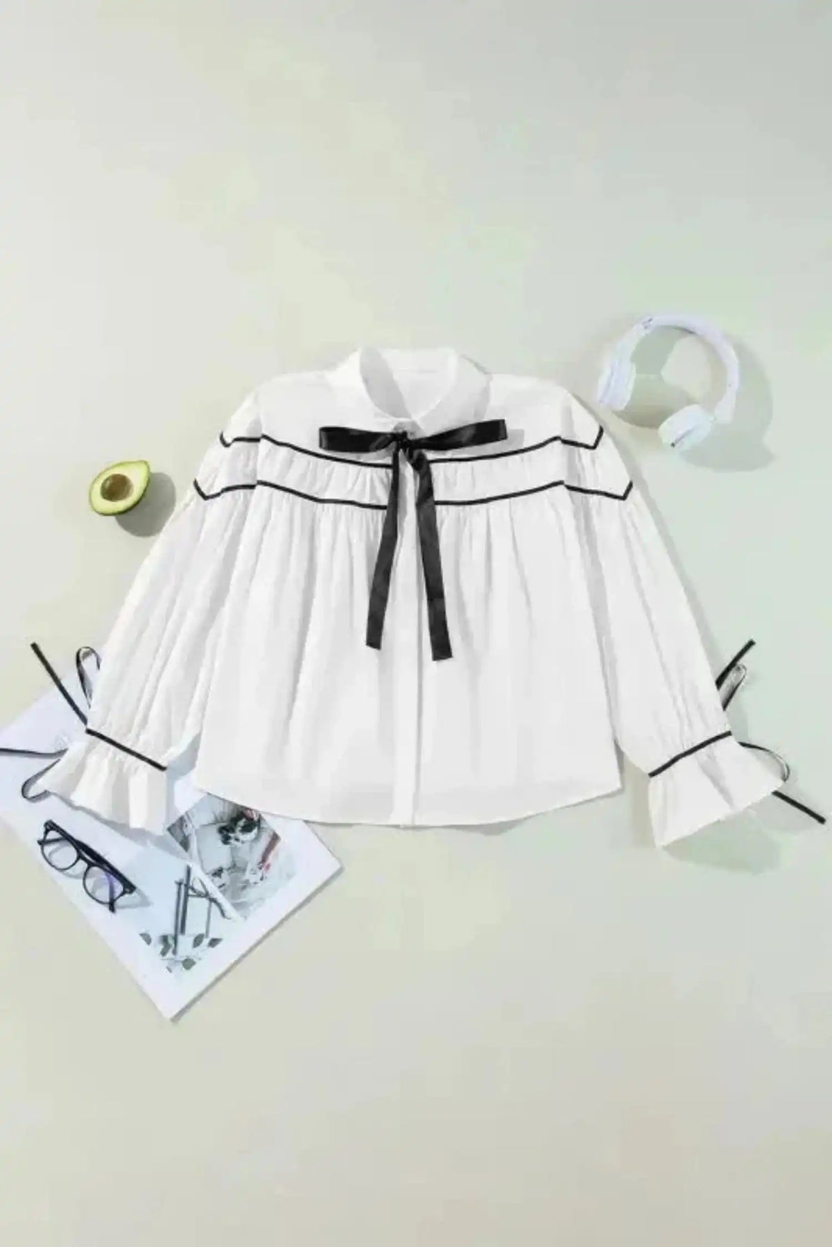 Monochrome Elegance Bowtie Blouse