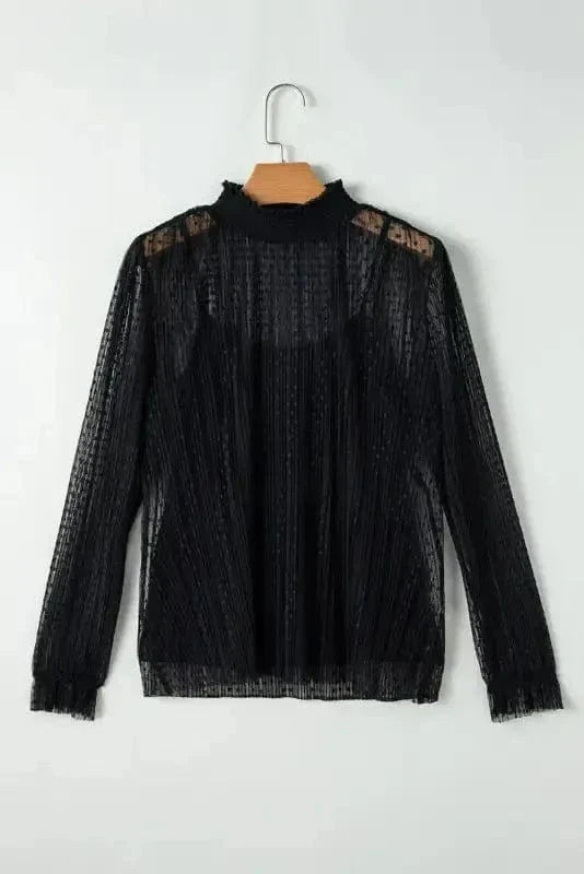 Noir Dot Lace Illusion Blouse