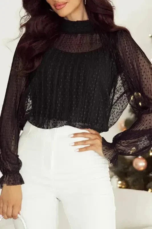 Noir Dot Lace Illusion Blouse
