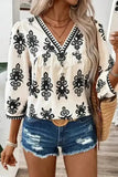 Geometric Glamour Quarter-Sleeve Top