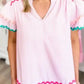 Sky Blue Stripe Ruffled Sleeve Blouse