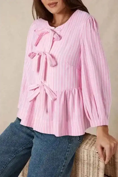 Rosy Ribbon Puff Blouse