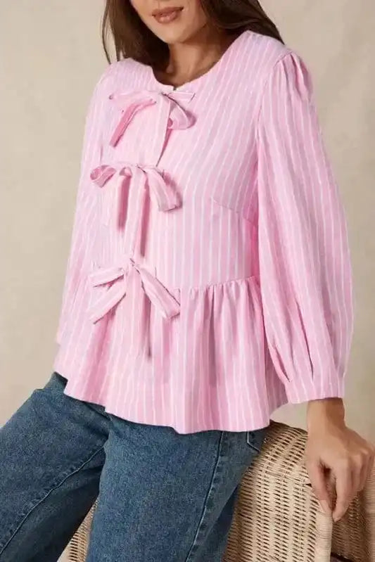 Rosy Ribbon Puff Blouse