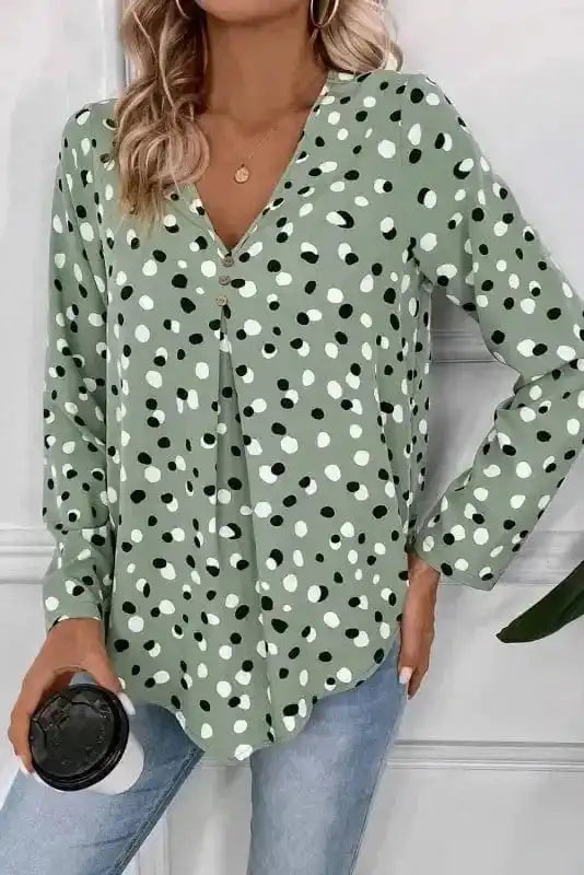 Polka Charm V-Neck Blouse