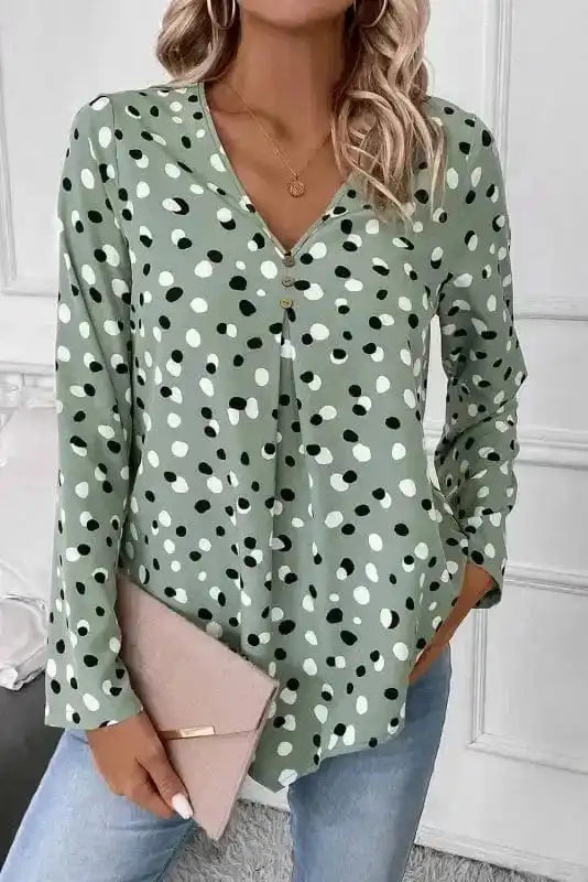 Polka Charm V-Neck Blouse