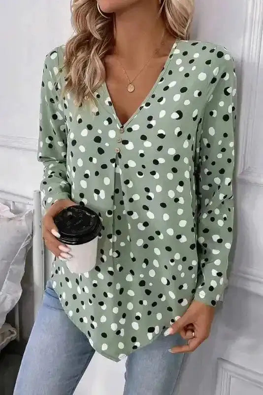 Polka Charm V-Neck Blouse
