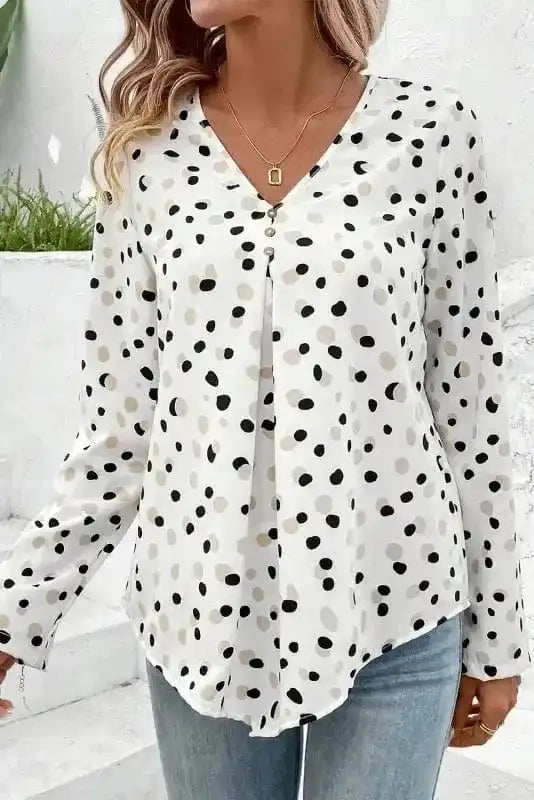 Polka Charm V-Neck Blouse