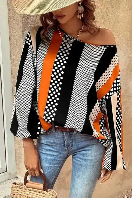 Polka Dot Blouse - Black & Orange