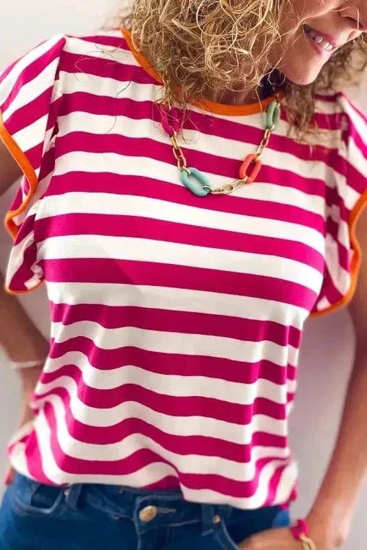 Rose Red Striped Blouse