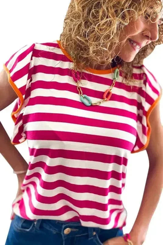 Rose Red Striped Blouse