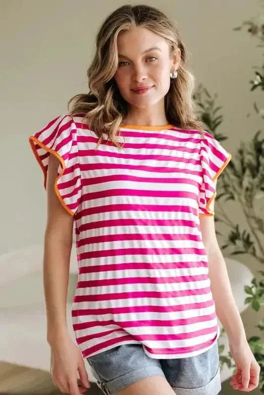 Rose Red Striped Blouse