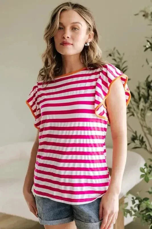 Rose Red Striped Blouse