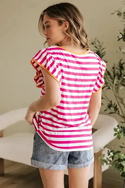 Rose Red Striped Blouse