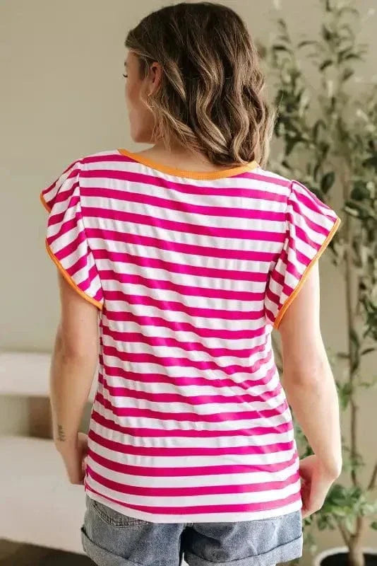 Rose Red Striped Blouse