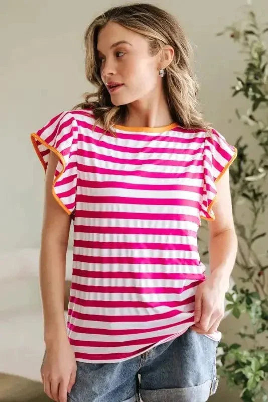 Rose Red Striped Blouse