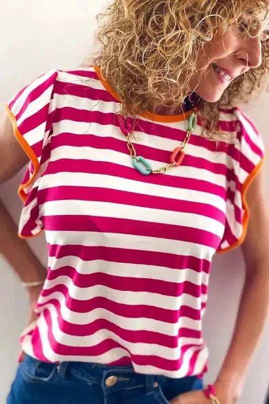 Rose Red Striped Blouse
