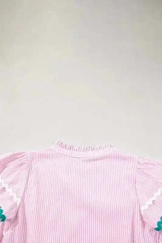 Sky Blue Stripe Ruffled Sleeve Blouse