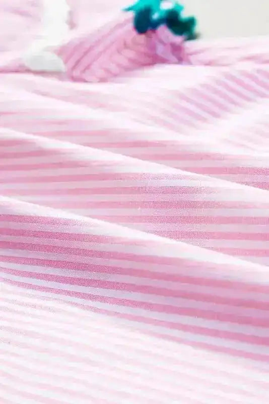Sky Blue Stripe Ruffled Sleeve Blouse