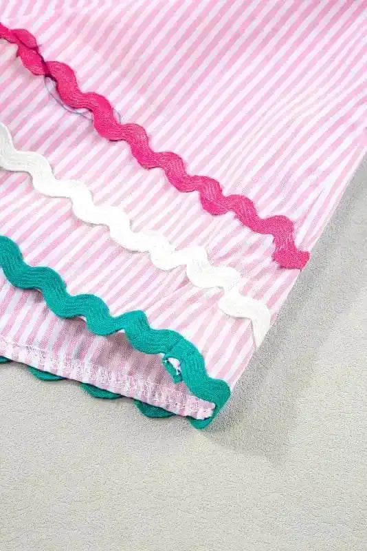 Sky Blue Stripe Ruffled Sleeve Blouse