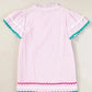 Sky Blue Stripe Ruffled Sleeve Blouse