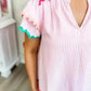 Sky Blue Stripe Ruffled Sleeve Blouse