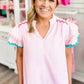 Sky Blue Stripe Ruffled Sleeve Blouse
