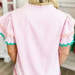 Sky Blue Stripe Ruffled Sleeve Blouse