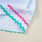 Sky Blue Stripe Ruffled Sleeve Blouse