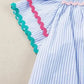 Sky Blue Stripe Ruffled Sleeve Blouse